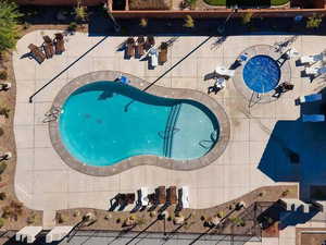 Drone / aerial view of a pool area