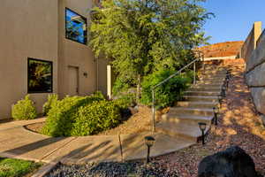 Exterior space with stucco siding