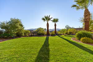 View of green lawn with a mountain view