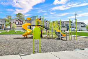 Communal playground featuring a residential view