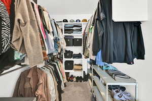 Walk in closet with carpet flooring