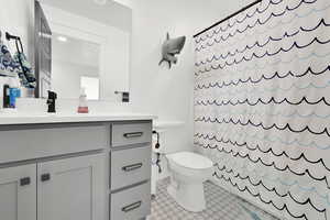 Full bath featuring toilet and vanity