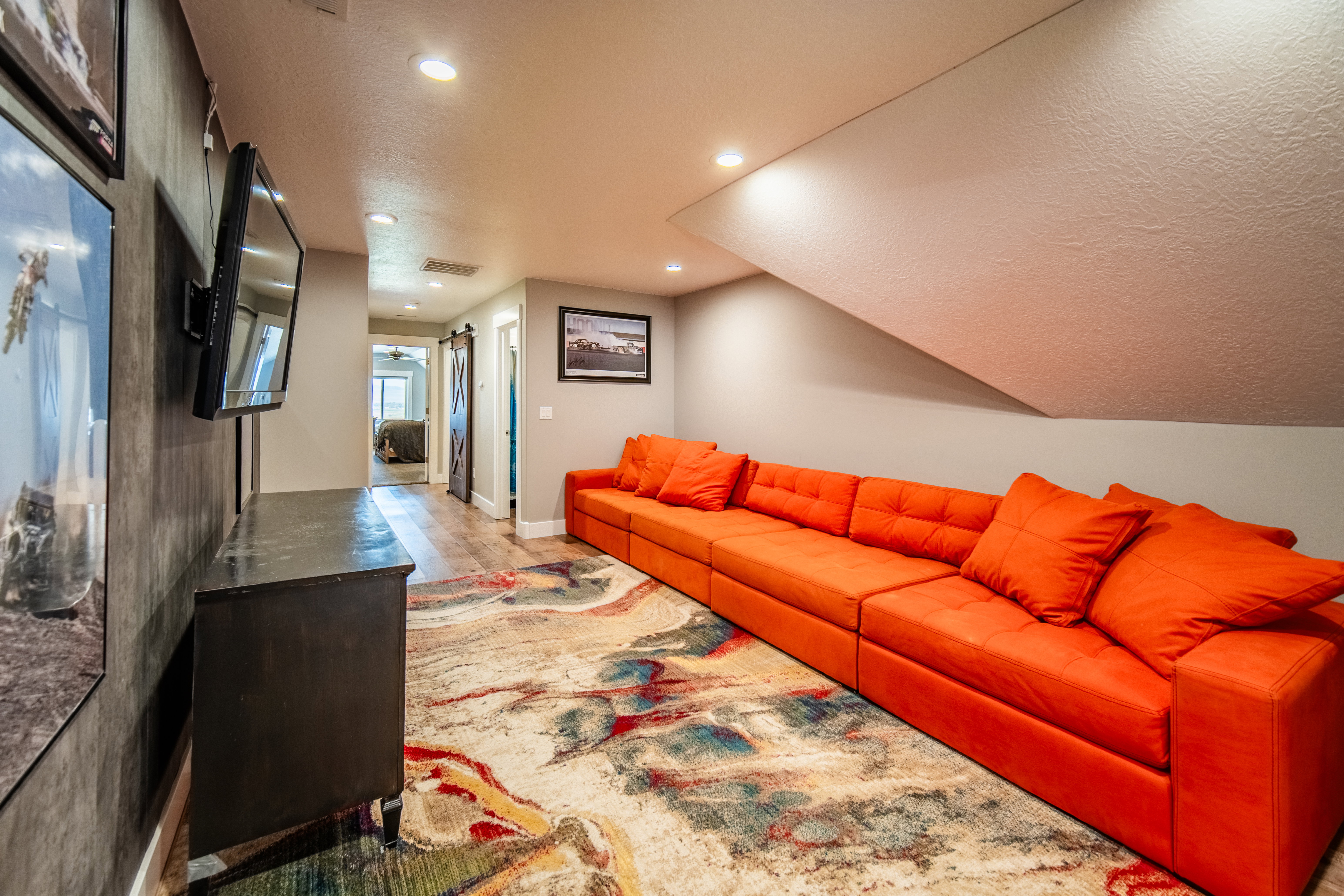 Living area with LED Trim lights and recessed lighting