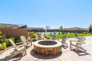View of patio / terrace with a fire pit