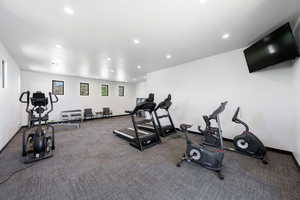 Workout area with recessed lighting