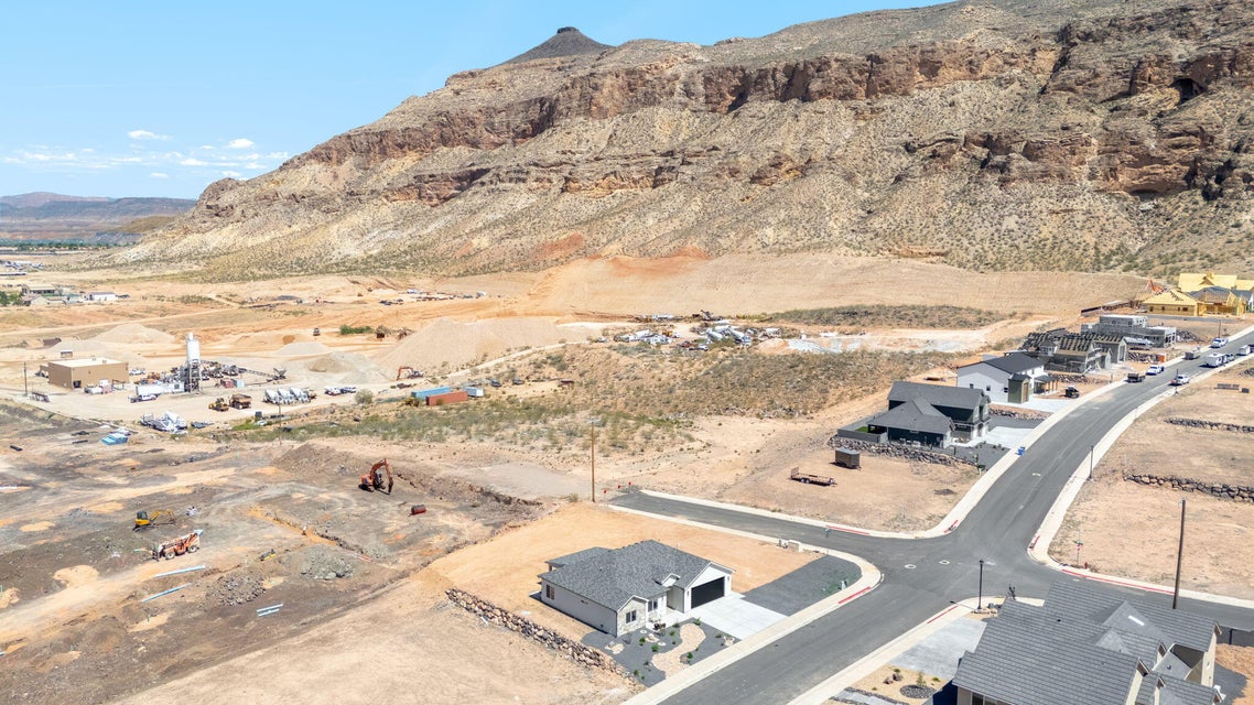 Drone / aerial view of mountains and a desert landscape