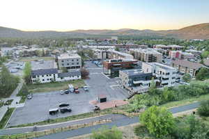 Aerial view at dusk of a mountain view