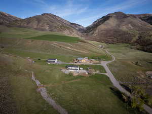 View of mountain backdrop with rural landscape