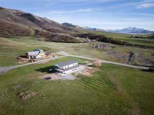 Overview of rural landscape with a mountainous background