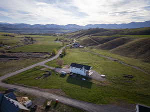 Aerial view of sparsely populated area featuring mountains