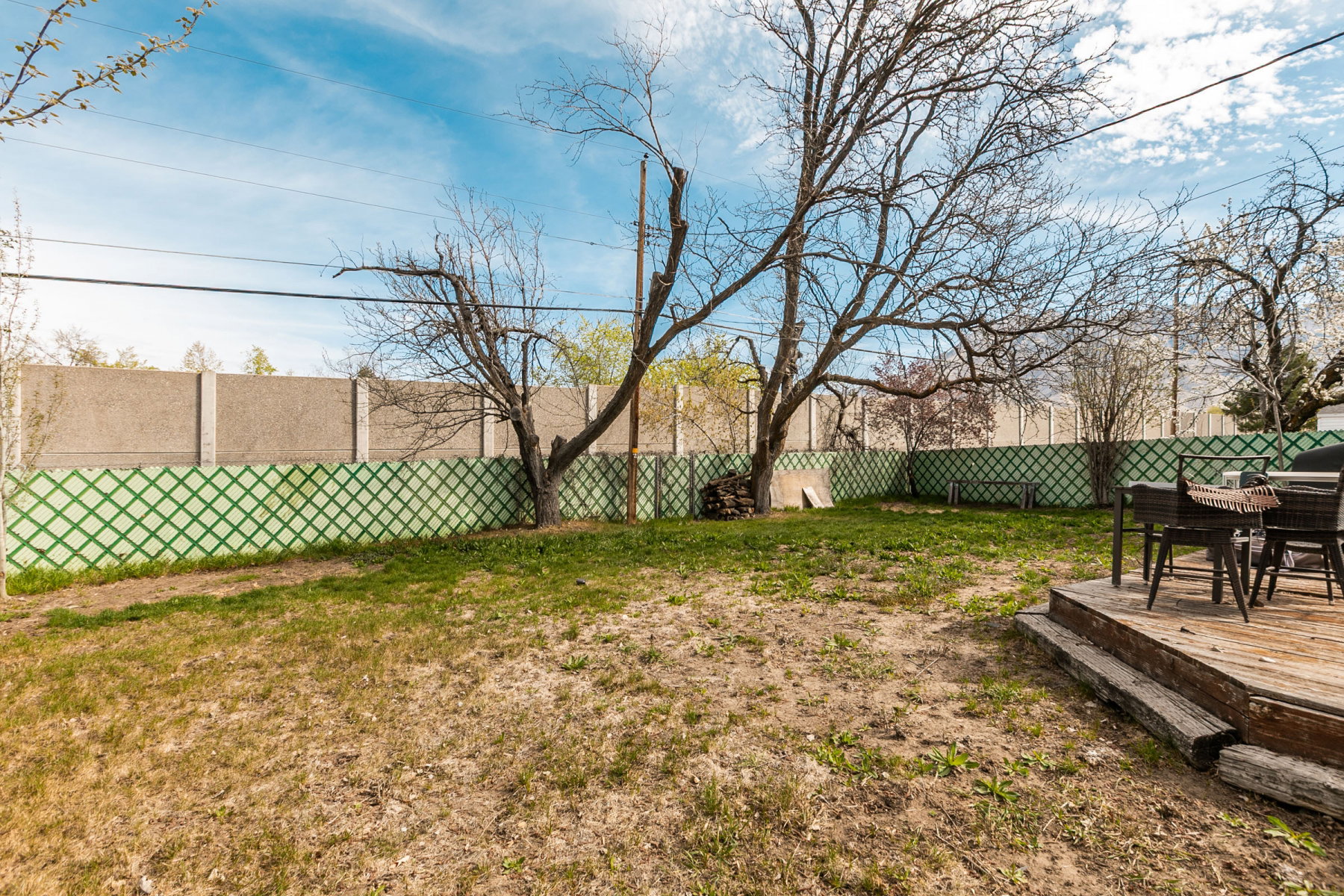 Fenced backyard featuring a deck