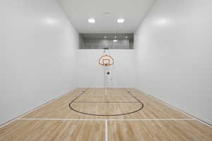 Sport court with freshly painted pickle ball & basketball lines