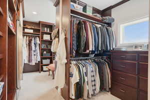 Dual walk-in closet featuring with views