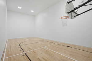 Sport court with freshly painted pickle ball & basketball lines