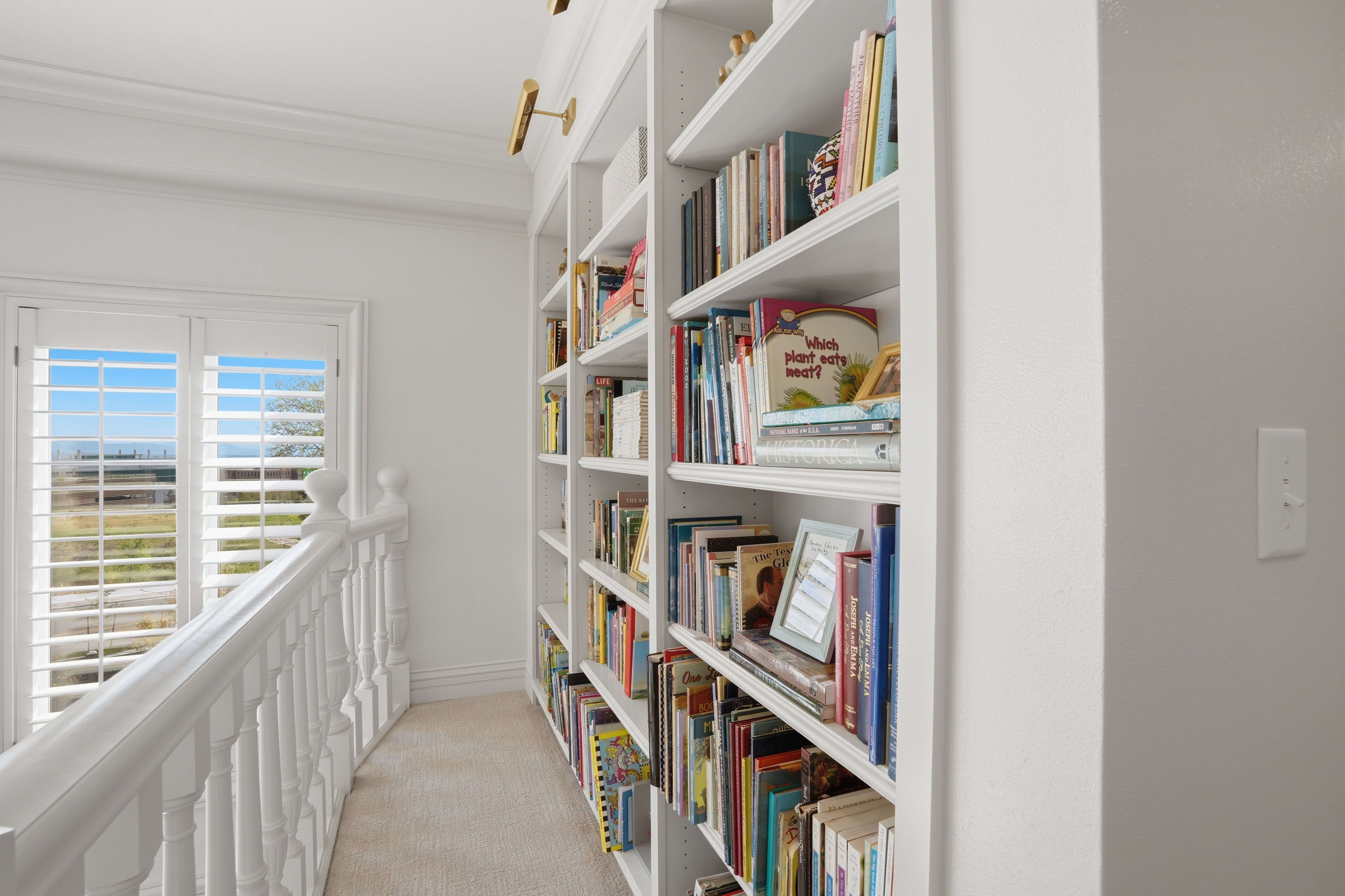 Stair landing book shelves