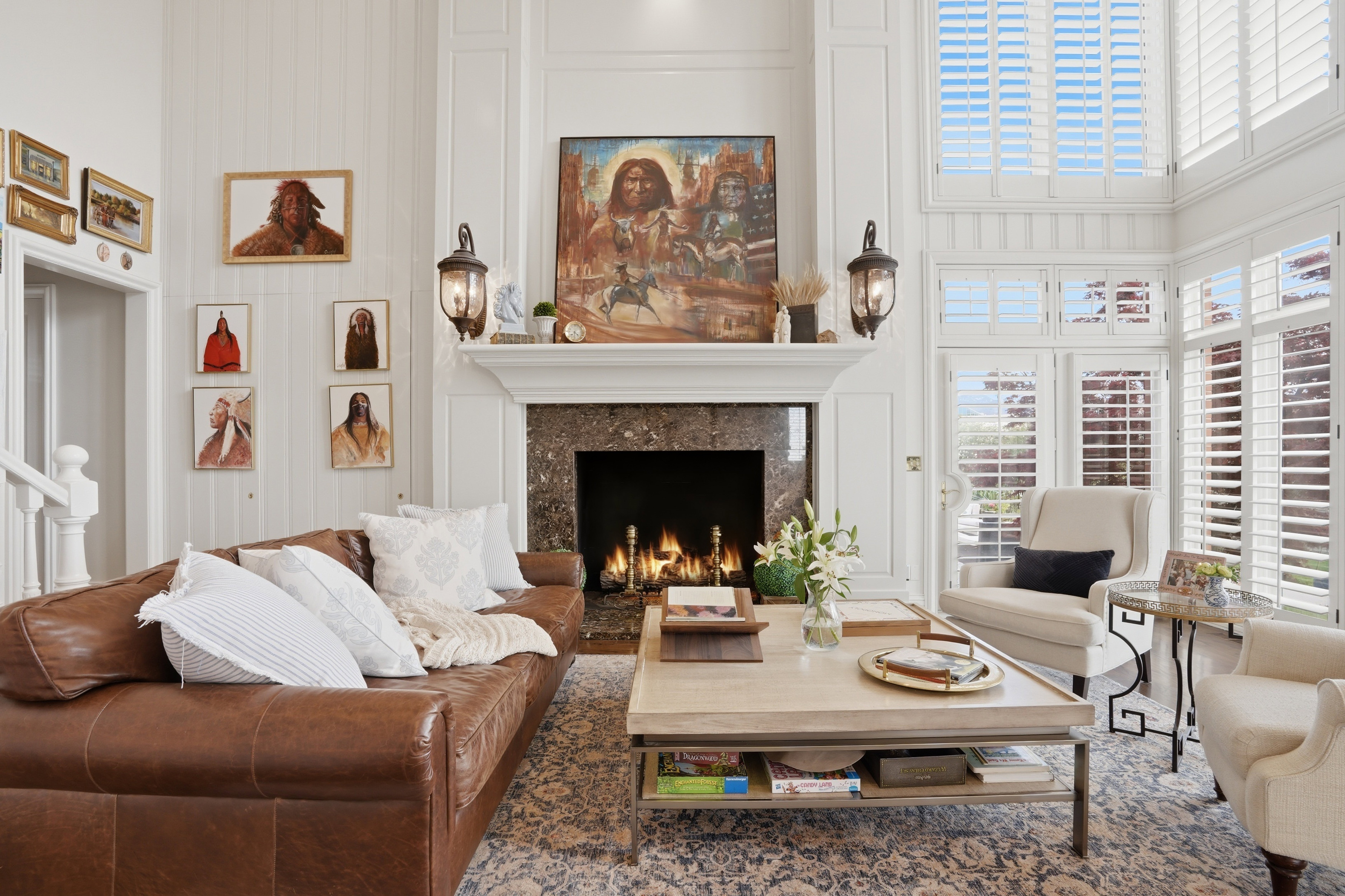 Great room/Family room with two-story windows and views