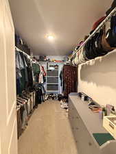 Walk in closet with light carpet
