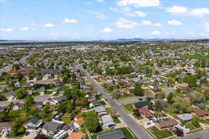 Aerial perspective of suburban area featuring mountains
