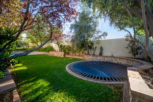 Fenced backyard with a patio