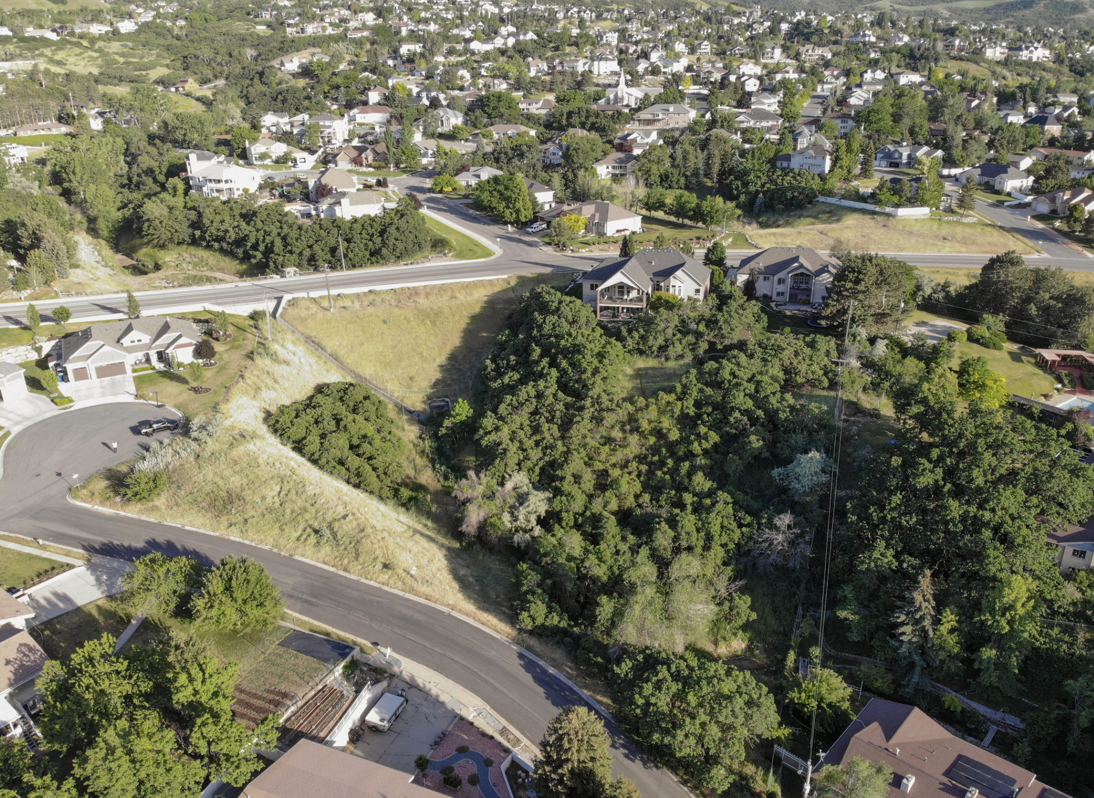 Aerial perspective of suburban area