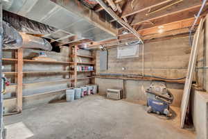 Unfinished basement featuring for storage
