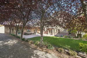 View of home's community featuring a patio area and a lawn