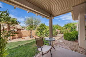 Fenced backyard featuring a patio area