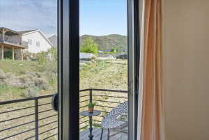 Balcony with a mountain view