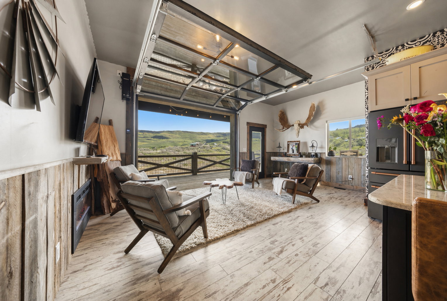 Living room with light wood-type flooring