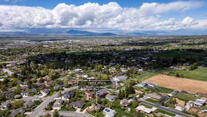 Aerial perspective of suburban area featuring mountains