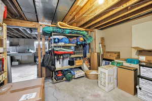 View of unfinished basement framed bedroom