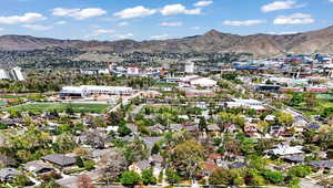 Bird's eye view of a mountainous background