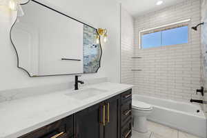 Bathroom with vanity and shower / bath combination