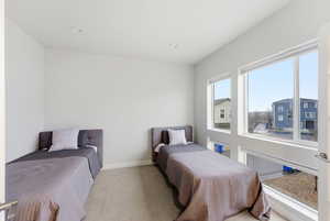 Bedroom with carpet flooring and recessed lighting