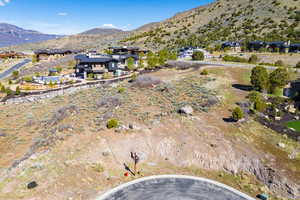 Aerial perspective of suburban area featuring a mountainous background
