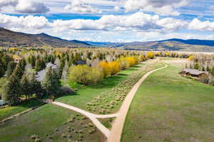 Aerial view of a mountain backdrop