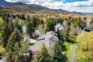 Drone / aerial view of a mountainous background
