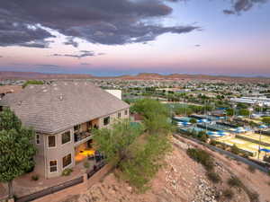 Aerial view at dusk of a mountain view