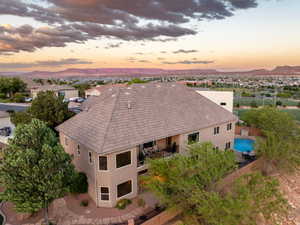 Aerial view at dusk of a mountain view and a residential view