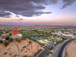 Aerial perspective of suburban area featuring mountains