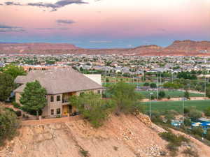 Aerial view at dusk of a mountain view