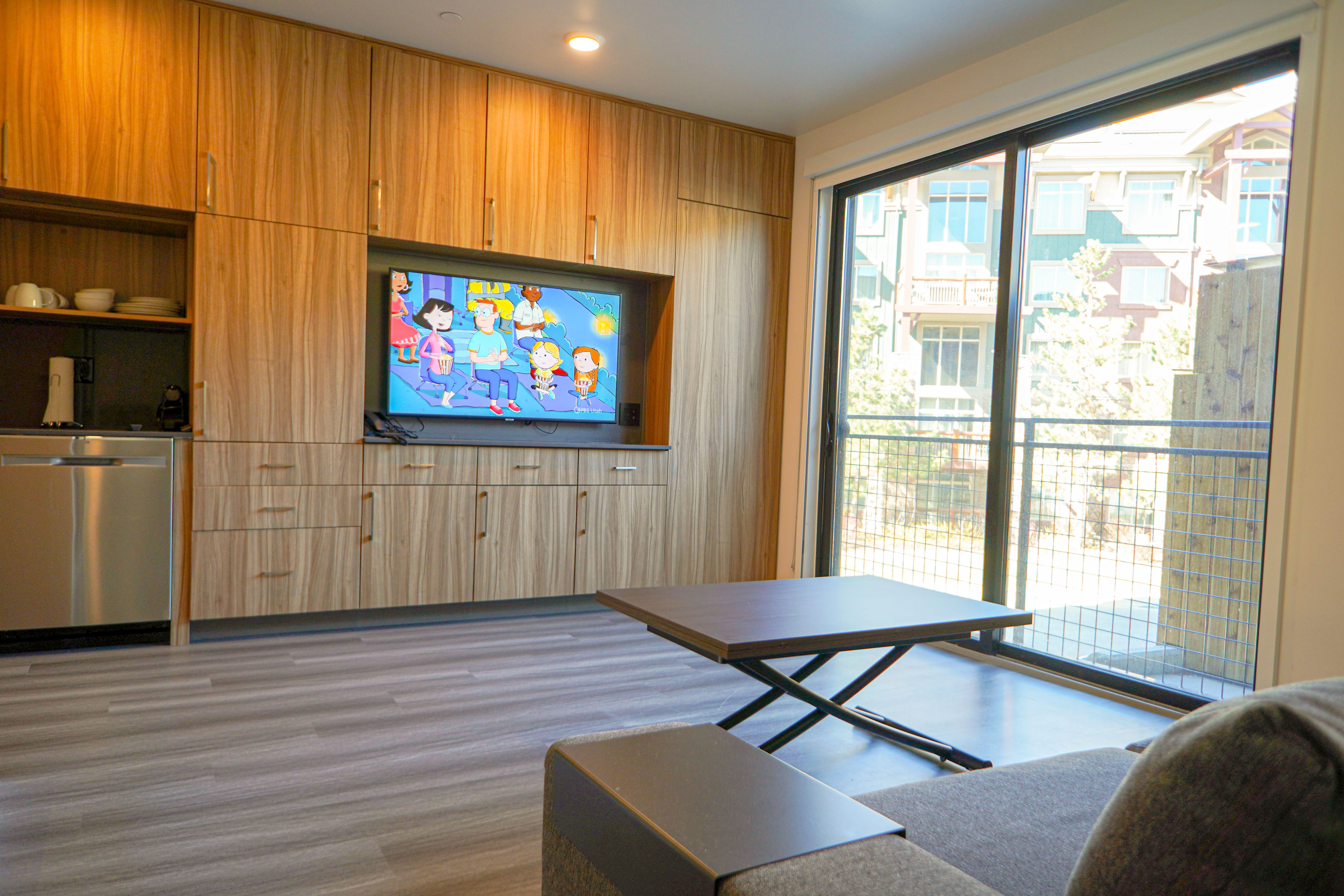Living area featuring light wood-style floors