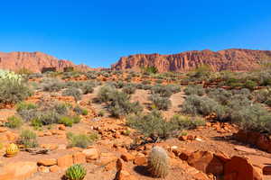 View of mountain backdrop featuring a desert landscape