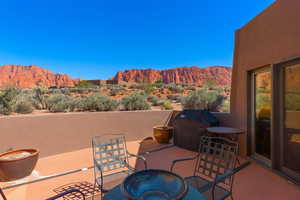 View of patio / terrace featuring a mountain view and area for grilling