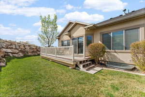View of green lawn with a deck
