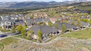 Aerial perspective of suburban area featuring mountains