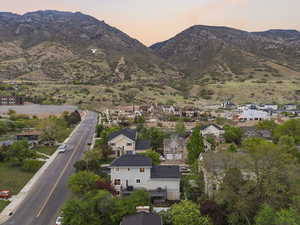 Aerial view at dusk of a mountain view and a residential view