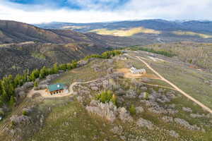 Drone / aerial view of a mountainous background