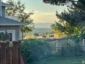 Yard at dusk with a balcony