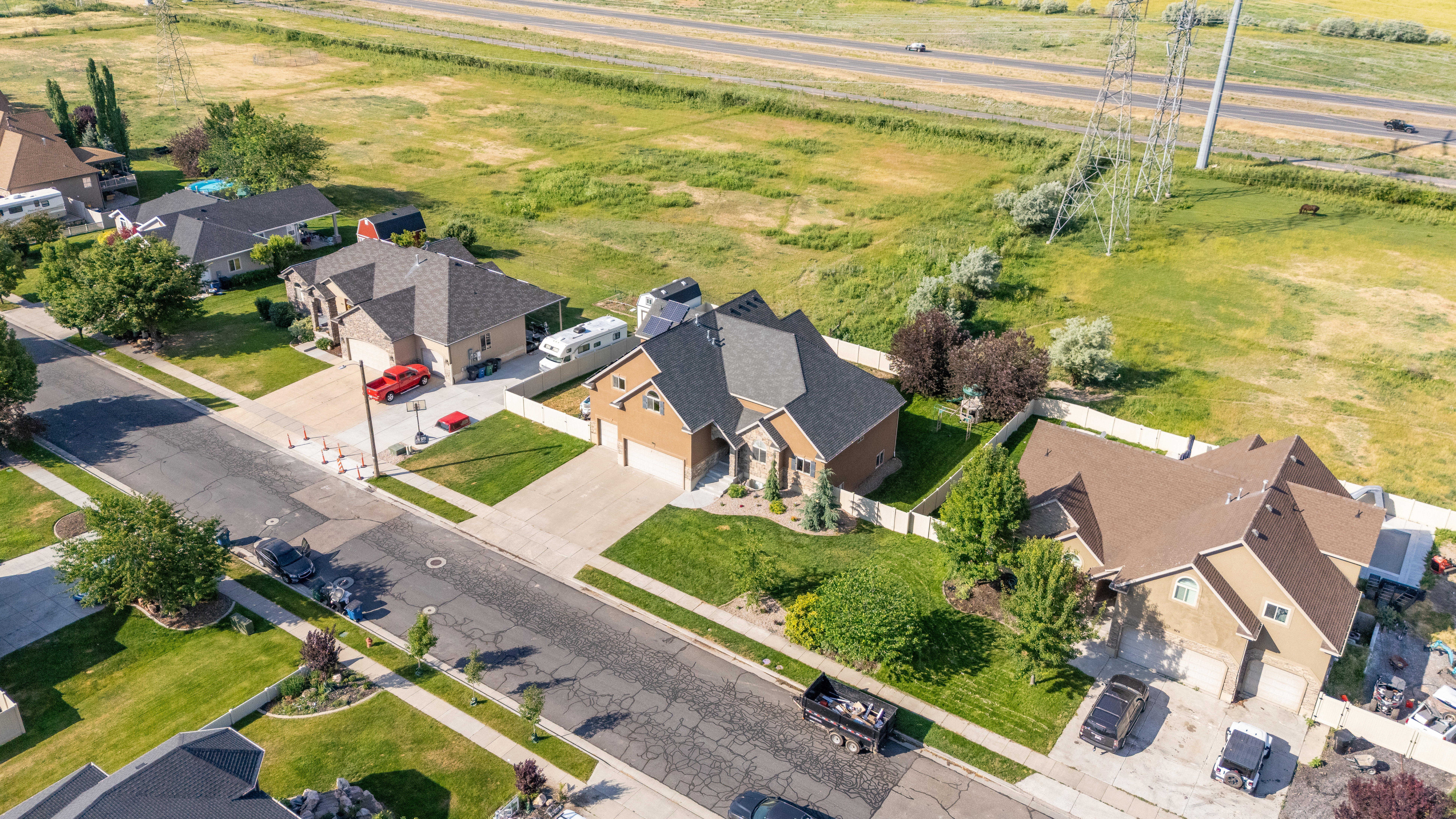Aerial perspective of suburban area